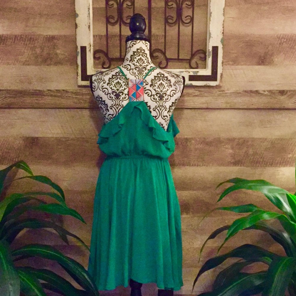 Nu-Look Embroidered Tribal Back Emerald Dress